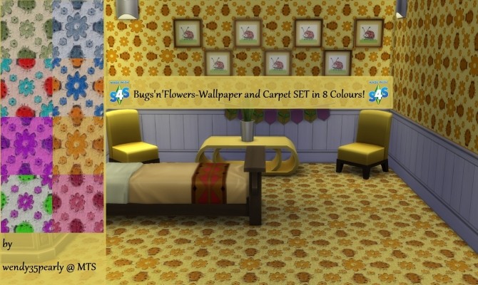Sims 4 BugsnFlowers Wallpaper and Carpet set by wendy35pearly at Mod The Sims