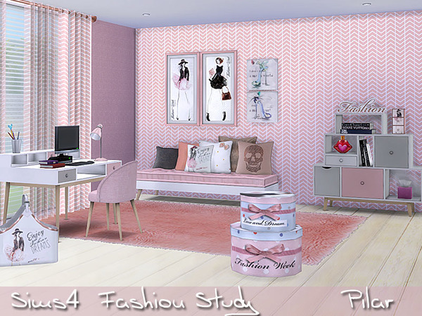 Sims 4 Fashion Study bedroom by Pilar at TSR