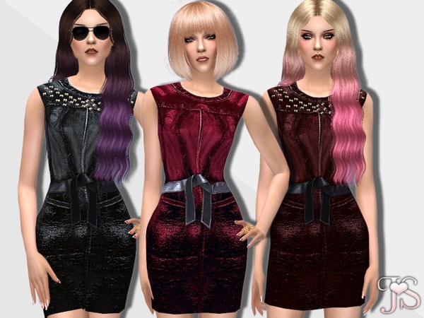 Sims 4 Breakout Leather Dress by JavaSims at TSR
