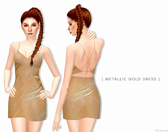 Sims 4 METALLIC GOLD DRESS at Leeloo