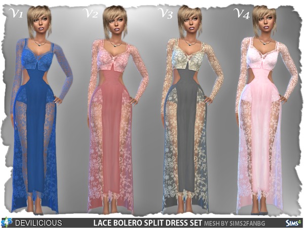 Sims 4 Lace Bolero Split Dress Set by Devilicious at TSR