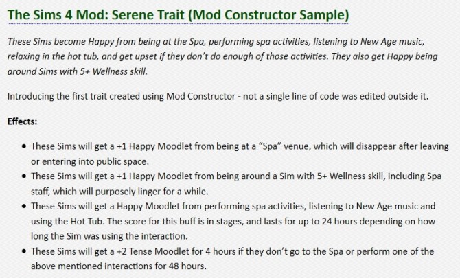 Sims 4 Serene Trait (Mod Constructor Sample) at Zerbu