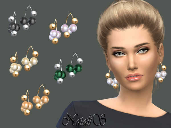 Sims 4 Giant pearls and beads earrings by NataliS at TSR