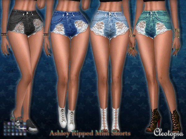 Sims 4 Ashley Ripped Mini Shorts Set 51 by Cleotopia at TSR