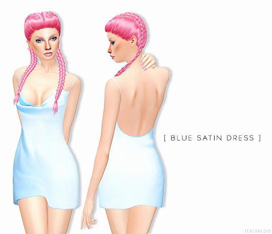 Sims 4 BLUE SATIN DRESS at Leeloo