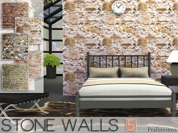 Sims 4 Stone Walls 5 by Pralinesims at TSR