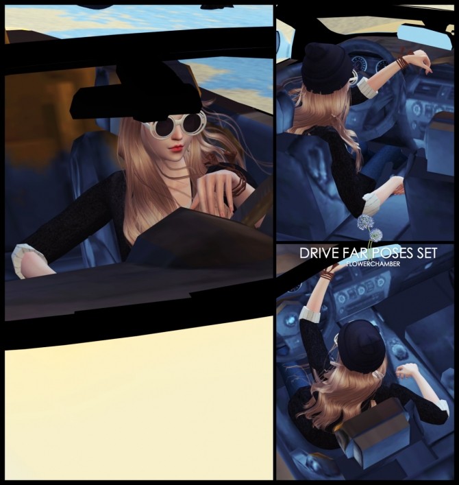 Sims 4 Car Related Poses Set pt1: Drive Far Poses Set at Flower Chamber
