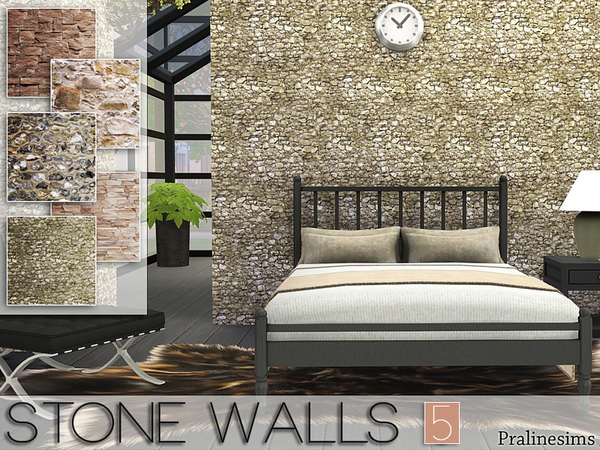 Sims 4 Stone Walls 5 by Pralinesims at TSR