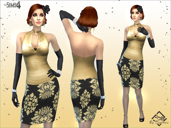 Sims 4 Gold Damask Dresses by Devirose at TSR