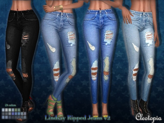 Sims 4 LINDSAY RIPPED JEANS v2 at Cleotopia