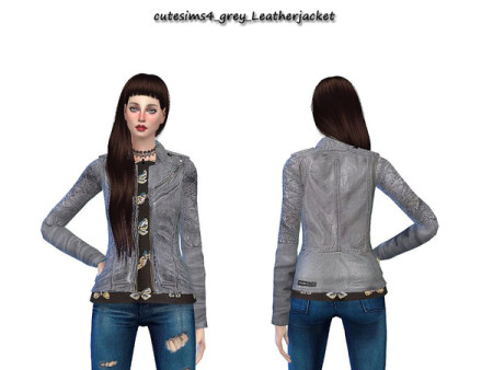 NewYear grey leather jacket by sweetsims4 at TSR