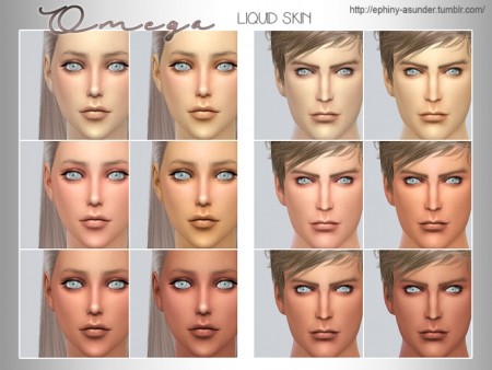 Omega Liquid Skin V1 and V2 1.0 by Myobi at SimsWorkshop