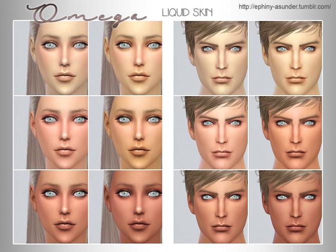 Sims 4 Omega Liquid Skin V1 and V2 1.0 by Myobi at SimsWorkshop
