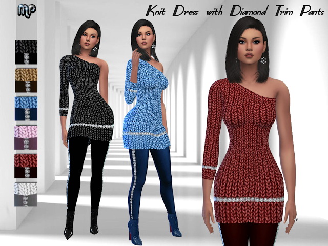 Sims 4 MP Knit Dress with Diamond Trim pants at BTB Sims – MartyP