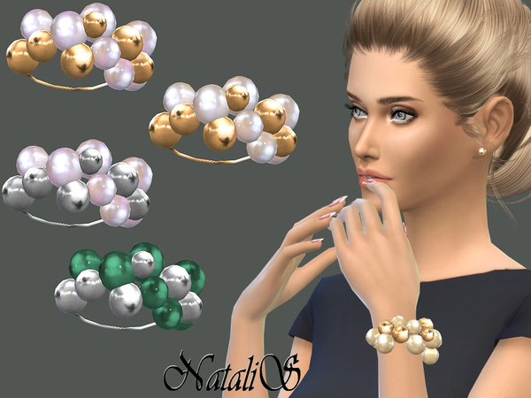 Sims 4 Giant pearls and beads bracelet by NataliS at TSR