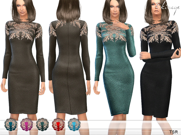 Sims 4 Embellished Midi Dress by ekinege at TSR