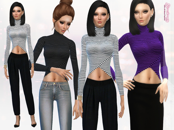 Sims 4 Tulip Front Stripped High Low Crop Top by Simsimay at TSR