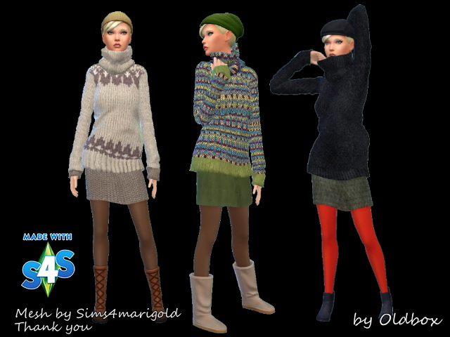 Sims 4 3 Long Sweaters & 3 Skirts by Oldbox at All 4 Sims