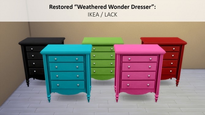 Sims 4 Restored Weathered Wonder Dresser in LACK by siletka at Mod The Sims
