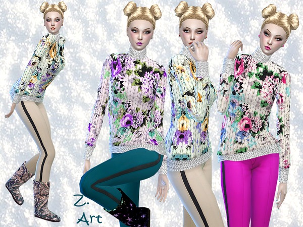 Sims 4 Cool Roses turtleneck sweater by Zuckerschnute20 at TSR