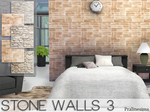 Sims 4 Stone Walls 3 by Pralinesims at TSR