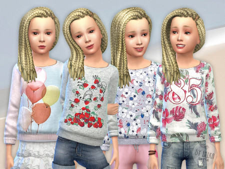 Printed Sweatshirt for Girls P09 by lillka at TSR » Sims 4 Updates