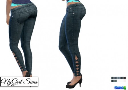 Textured Denim Skinny Jeans with Half Leg Bow at NyGirl Sims » Sims 4 ...