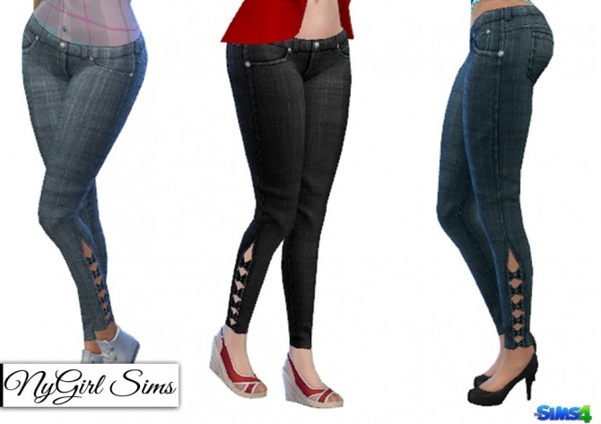 Sims 4 Textured Denim Skinny Jeans with Half Leg Bow at NyGirl Sims