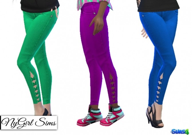 Sims 4 Denim Skinny Jeans with Half Leg Bow in Solid Colors at NyGirl Sims