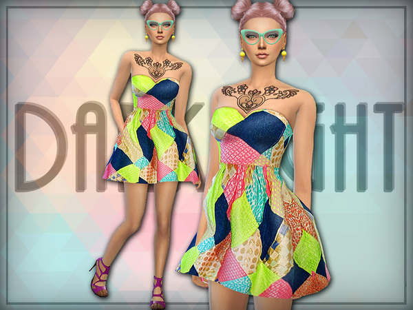 Sims 4 Patchwork Mini Dress by DarkNighTt at TSR