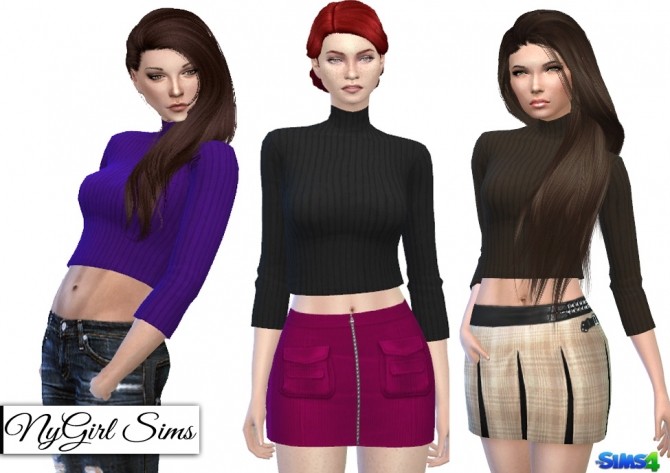 Ribbed Turtleneck Crop Sweater at NyGirl Sims » Sims 4 Updates