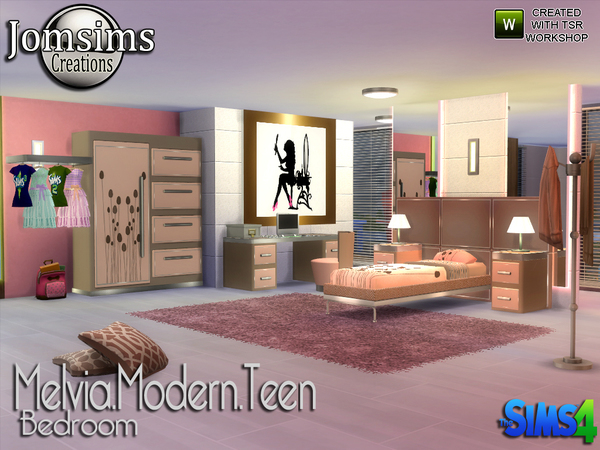 Sims 4 Melvia modern teen bedroom by jomsims at TSR