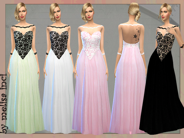 Sims 4 Lace Bodice Tulle Gown by melisa inci at TSR