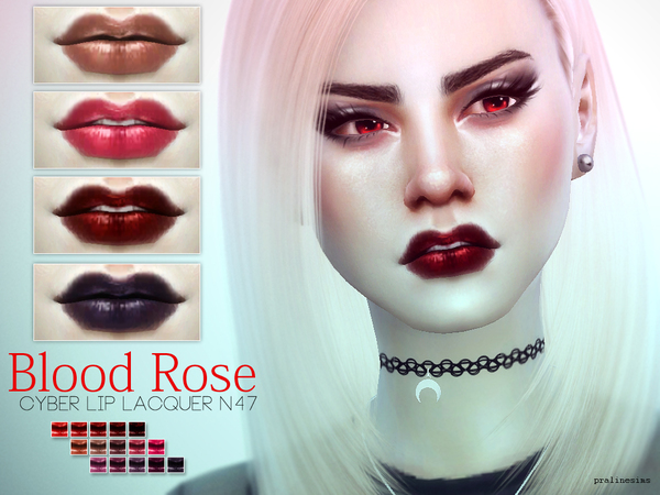 Sims 4 Blood Rose Cyber Lip Lacquer N47 by Pralinesims at TSR