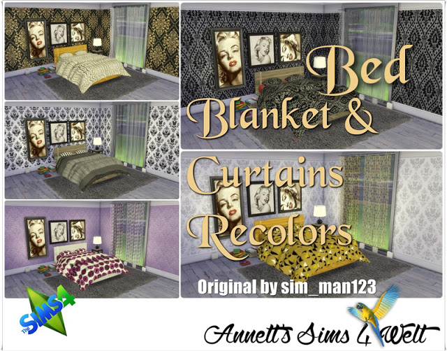 Sims 4 Bed, Blanket & Curtains Recolor at Annett’s Sims 4 Welt