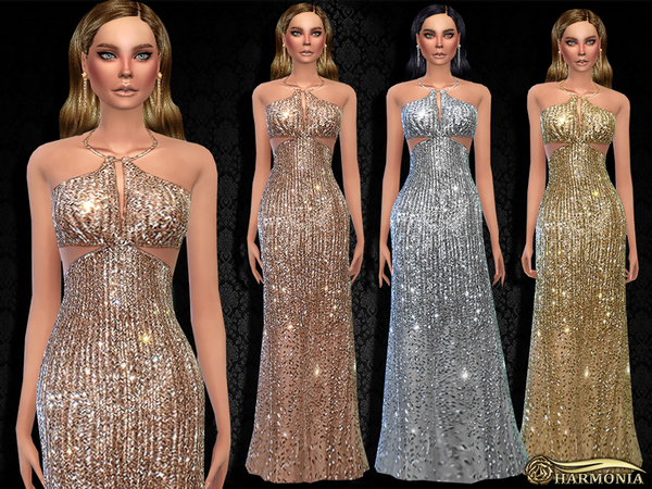 Sims 4 Shimmering Beaded Halter Gown by Harmonia at TSR