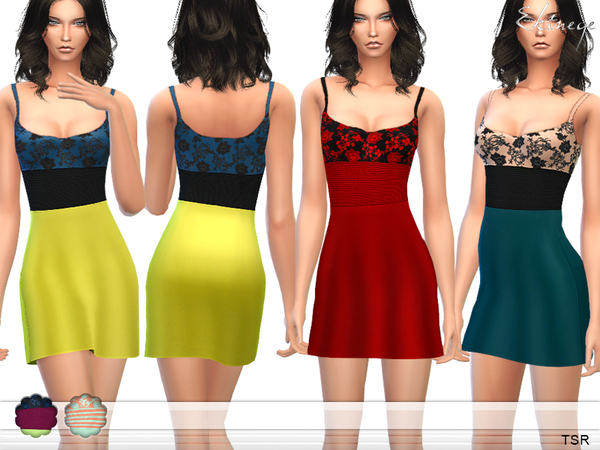 Sims 4 Floral Lace Panel Dress by ekinege at TSR