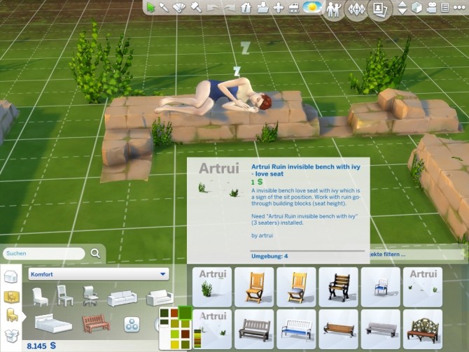 Sims 4 Ruin invisible benches and chair by artrui at Mod The Sims