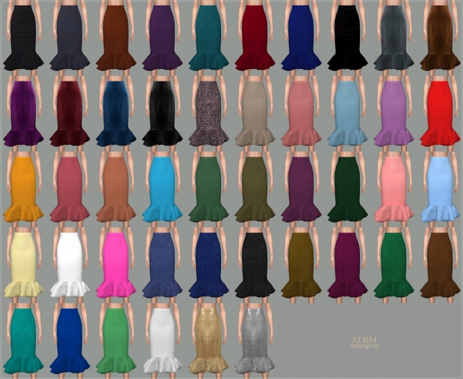 Mermaid Line Midi-Skirt v2 single colors at Marigold » Sims 4 Updates