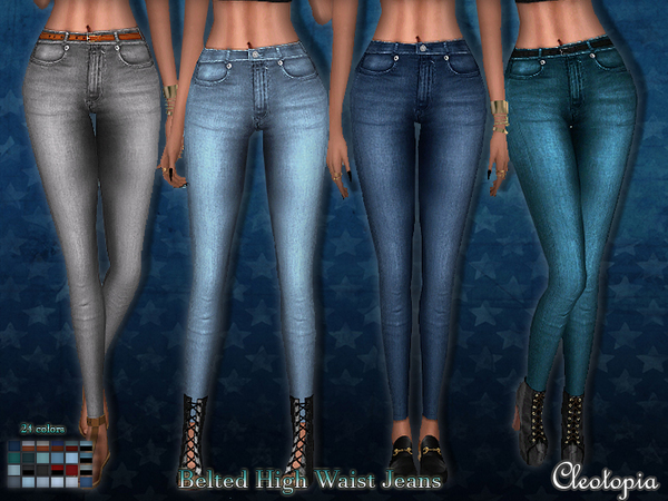 Sims 4 Belted High Waisted Jeans by Cleotopia at TSR