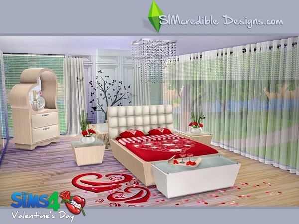 Sims 4 Valentines Day 2016 bedroom with bathtub by SIMcredible at TSR