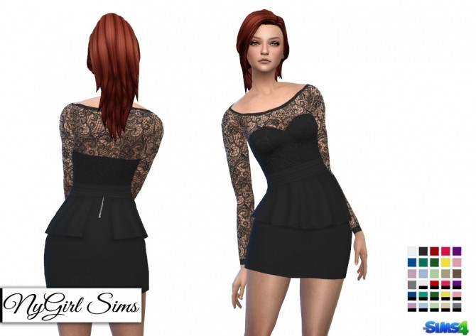 Sims 4 Long Sleeve Lace Top Peplum Mini Dress at NyGirl Sims