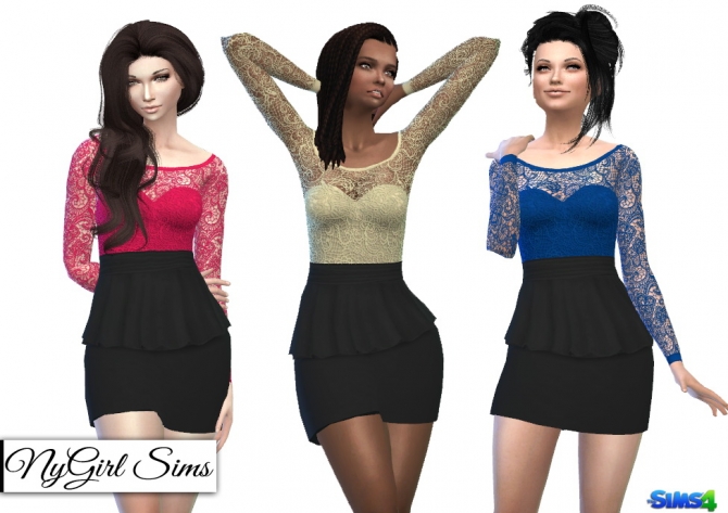 Long Sleeve Lace Top Peplum Mini Dress at NyGirl Sims » Sims 4 Updates