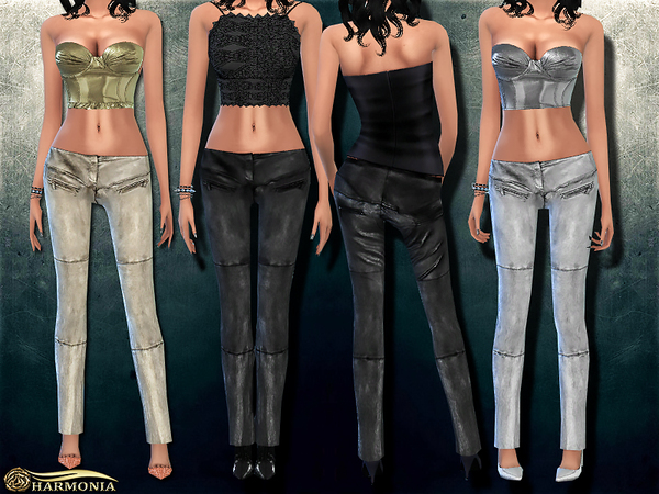 Sims 4 Metallic Stretch leather Skinny Pants by Harmonia at TSR