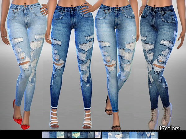 Sims 4 PZC Ripped Denim Jeans 06 by Pinkzombiecupcakes at TSR