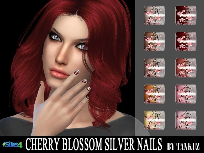 Sims 4 Cherry Blossom Silver Nails at Tankuz Sims4