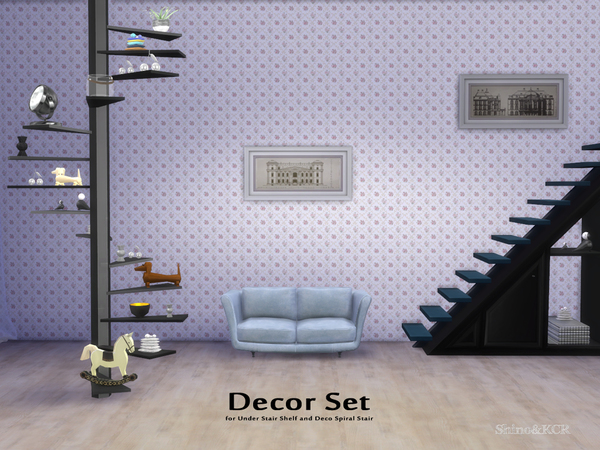 Sims 4 Decor Set for Under Stair Shelfs by ShinoKCR at TSR