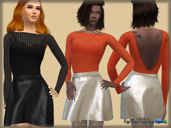 Sims 4 Dress & Leather Skirt by bukovka at TSR