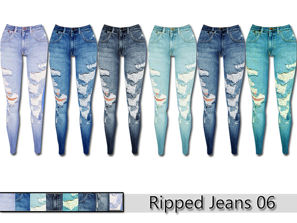 Sims 4 PZC Ripped Denim Jeans 06 by Pinkzombiecupcakes at TSR