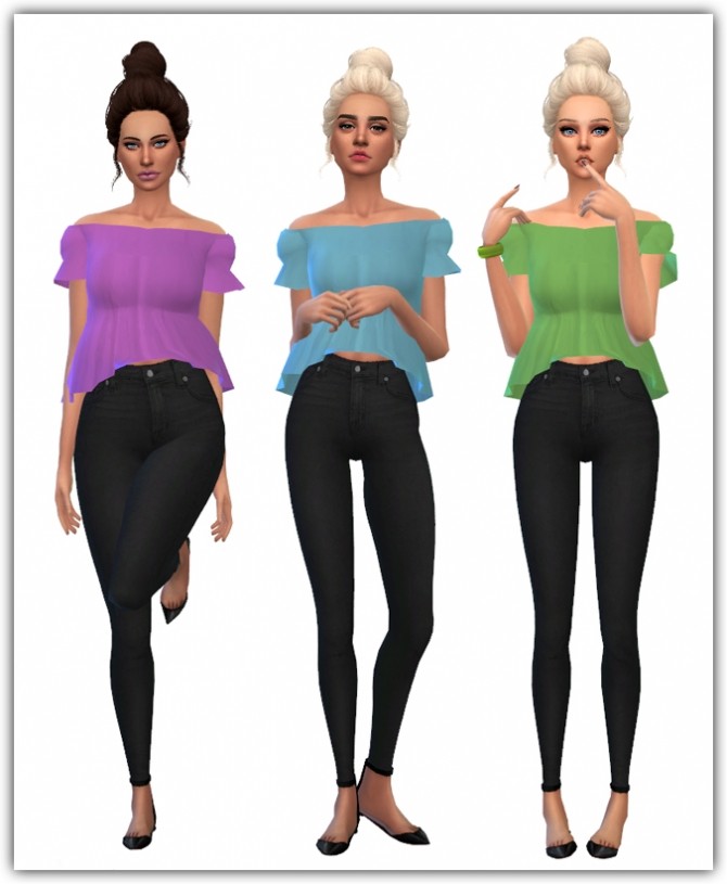 Sims 4 Unbalance Off Shoulder Blouse Recolors at Maimouth Sims4